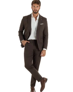 Abito uomo monopetto completo giacca pantaloni slim fit marrone GIOSAL-AE1255A
