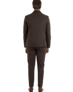 Abito uomo monopetto completo giacca pantaloni slim fit marrone GIOSAL-AE1255A