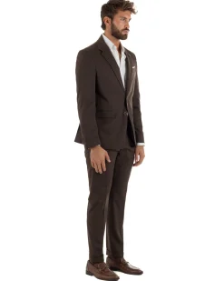 Abito uomo monopetto completo giacca pantaloni slim fit marrone GIOSAL-AE1255A