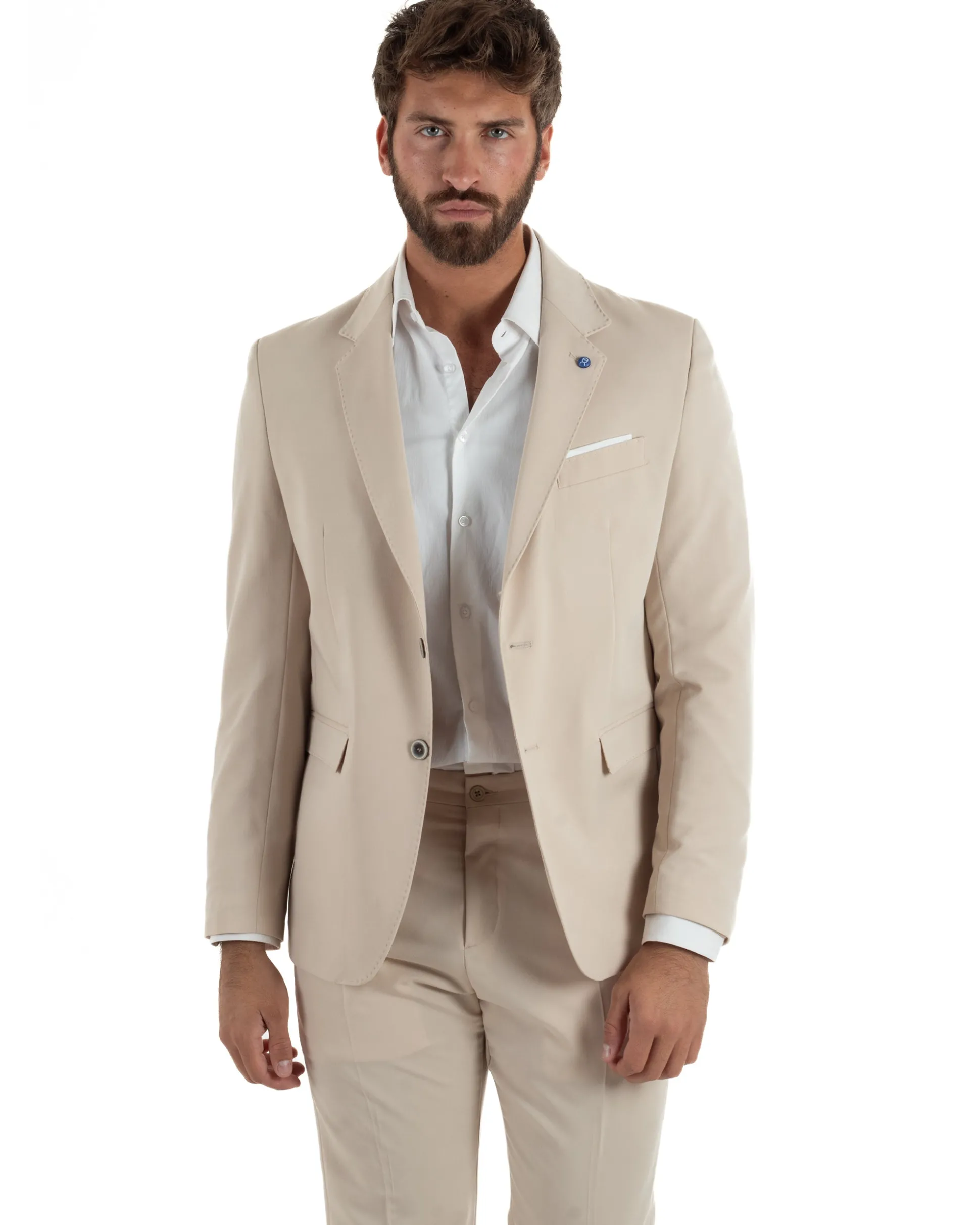 Abito uomo monopetto completo giacca pantaloni slim fit beige GIOSAL-AE1256A