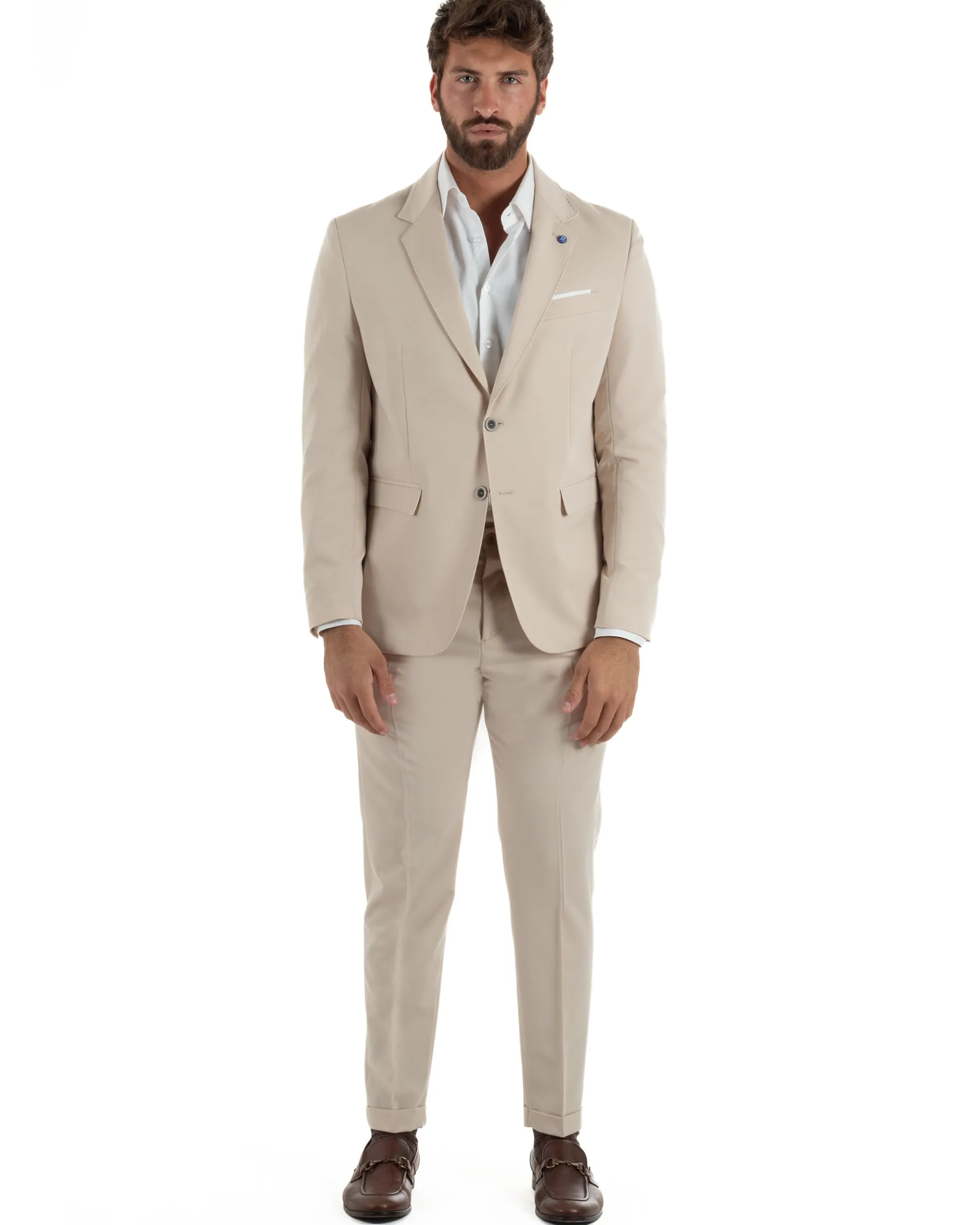 Abito uomo monopetto completo giacca pantaloni slim fit beige GIOSAL-AE1256A