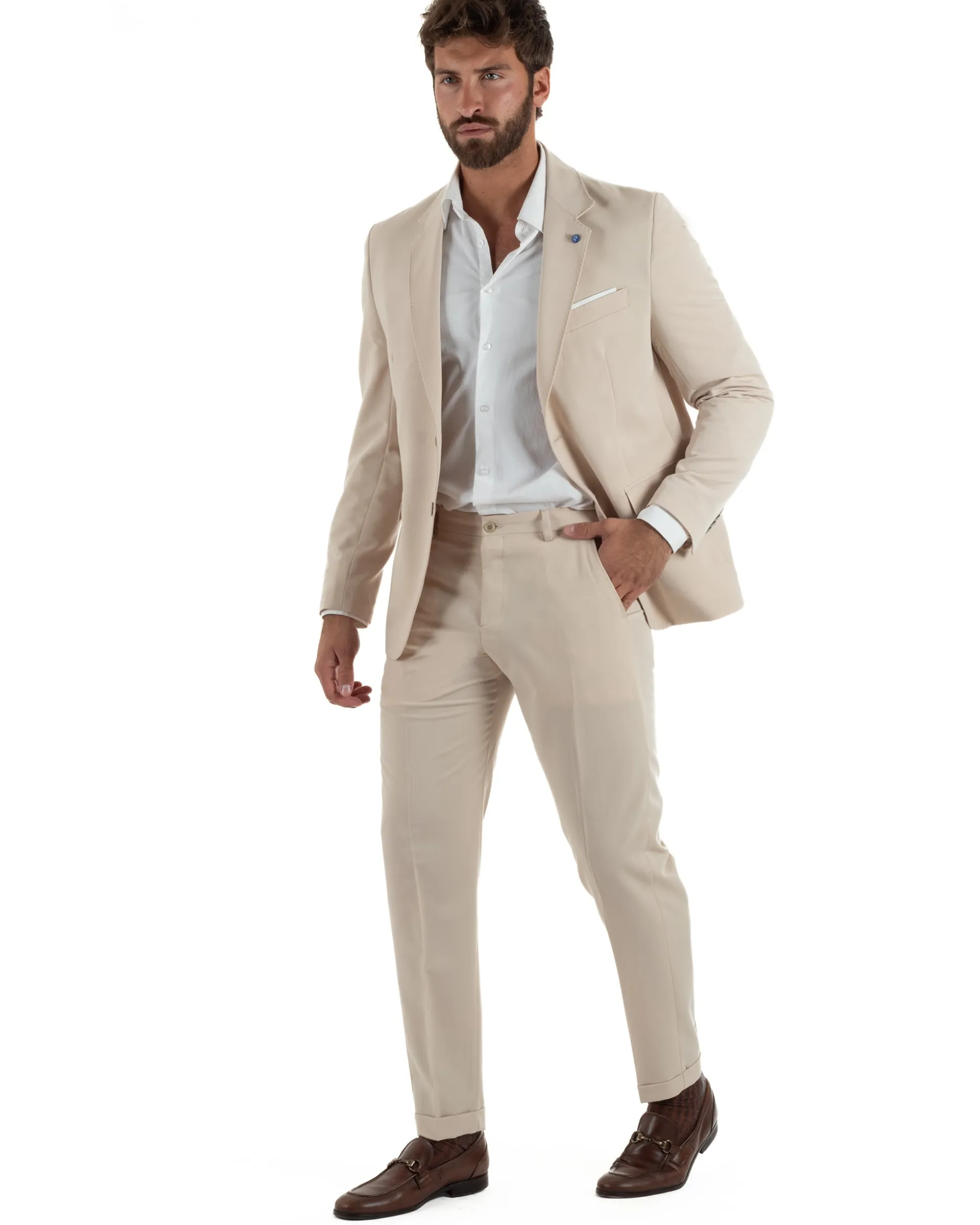 Abito uomo monopetto completo giacca pantaloni slim fit beige GIOSAL-AE1256A