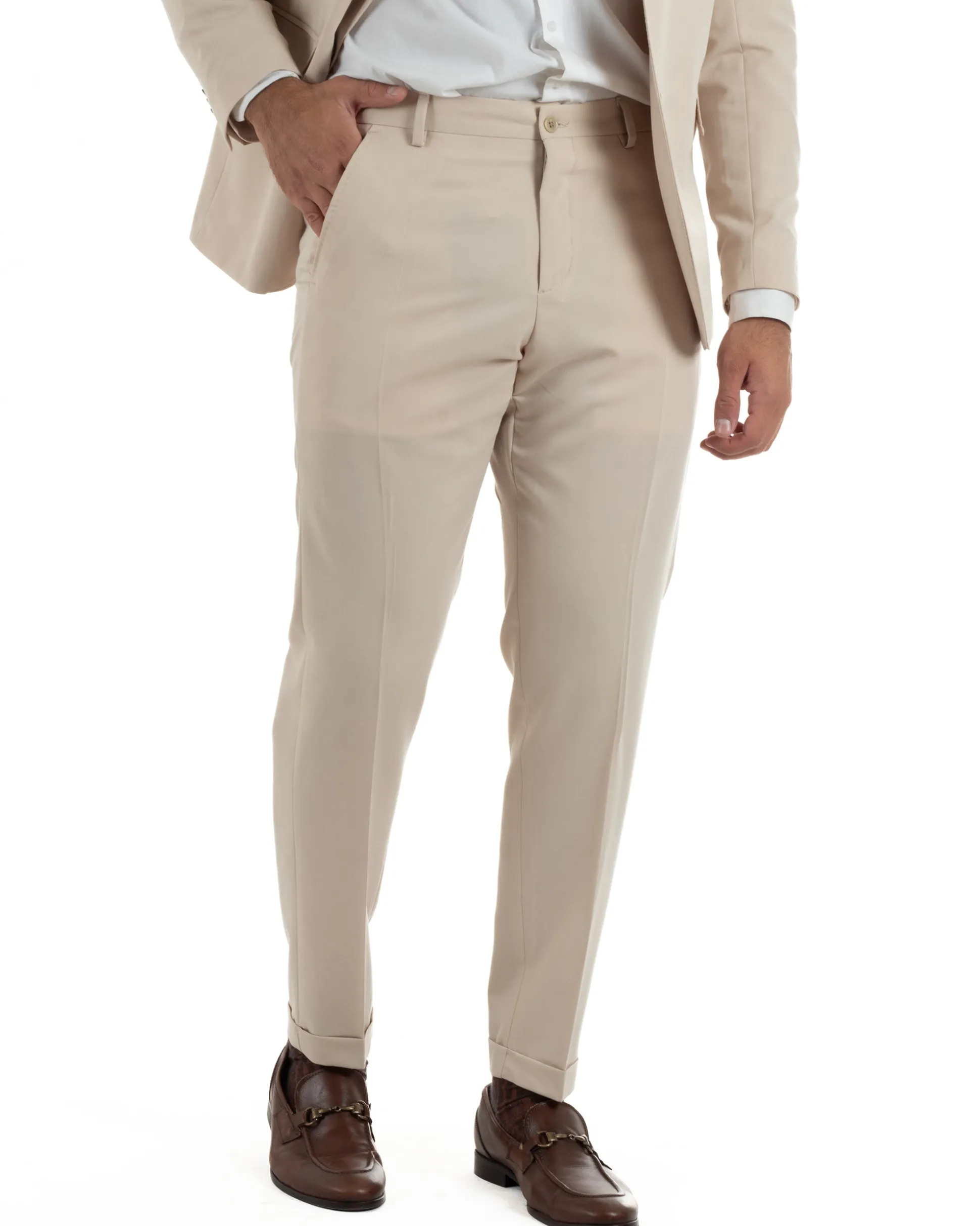 Abito uomo monopetto completo giacca pantaloni slim fit beige GIOSAL-AE1256A