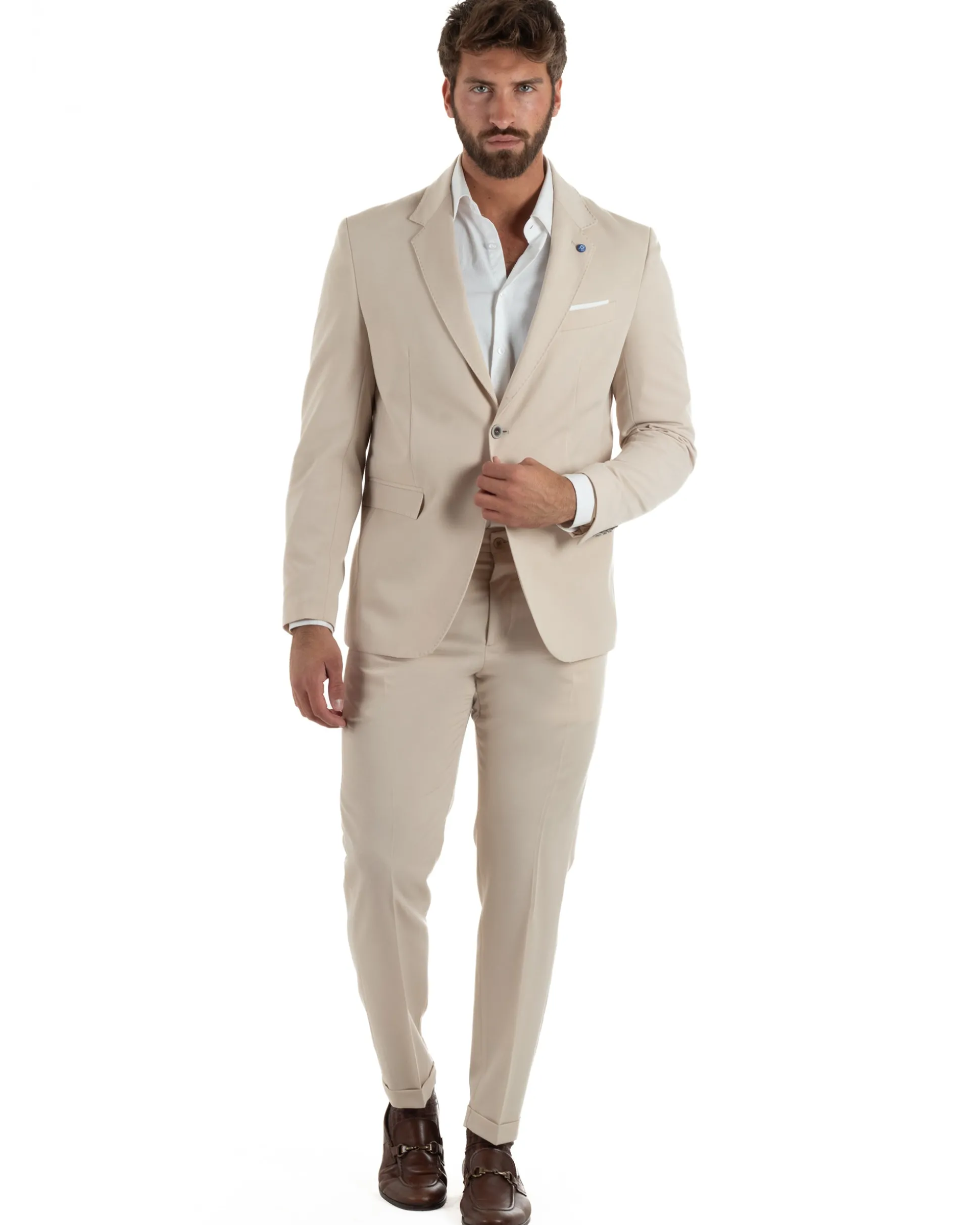 Abito uomo monopetto completo giacca pantaloni slim fit beige GIOSAL-AE1256A