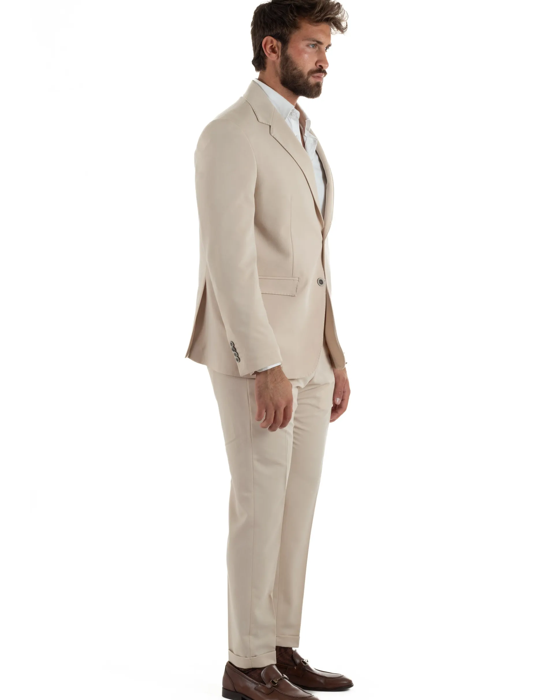 Abito uomo monopetto completo giacca pantaloni slim fit beige GIOSAL-AE1256A