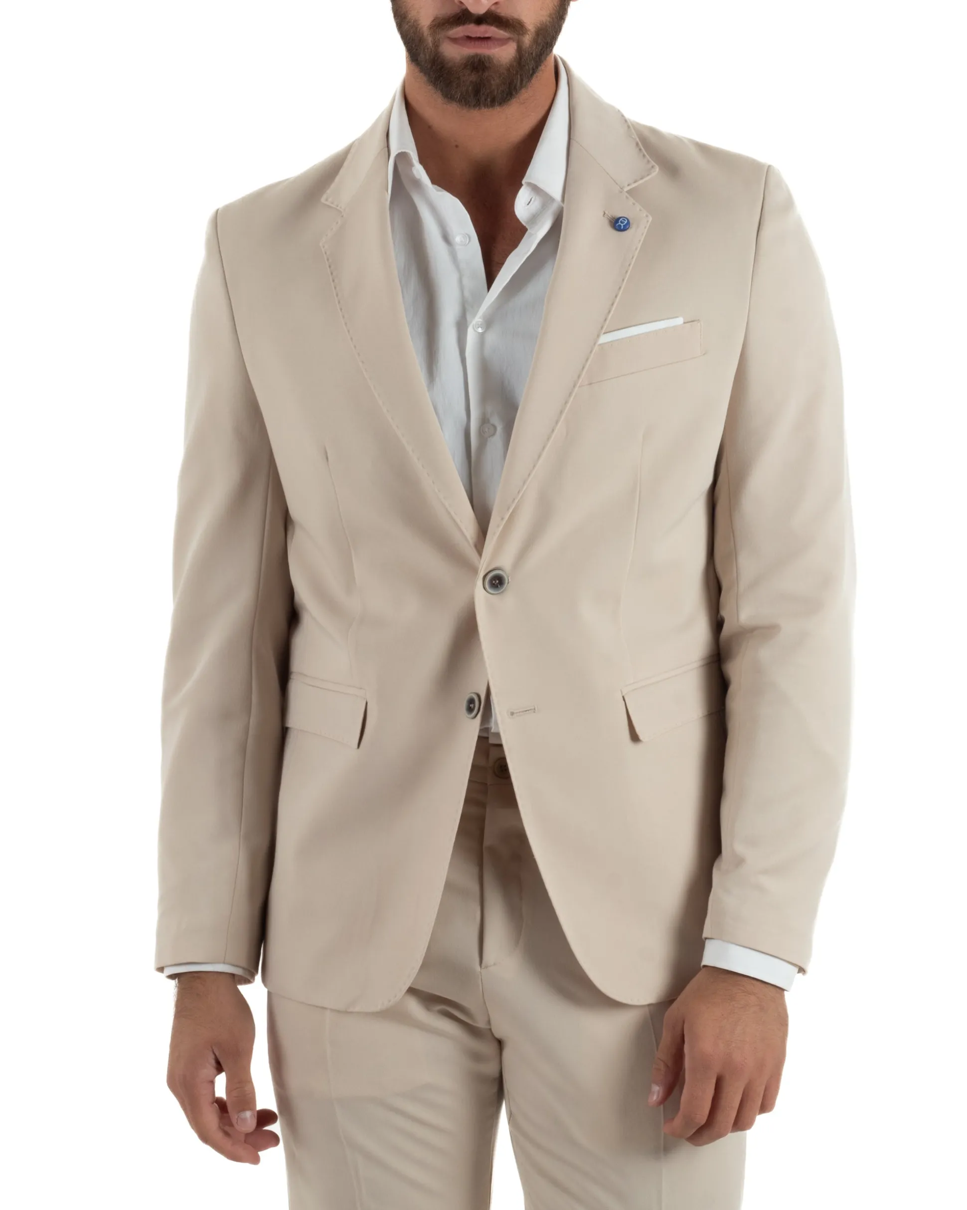 Abito uomo monopetto completo giacca pantaloni slim fit beige GIOSAL-AE1256A