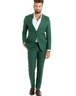 Abito uomo monopetto completo viscosa giacca pantaloni verde melangiato GIOSAL-OU2427A