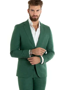 Abito uomo monopetto completo viscosa giacca pantaloni verde melangiato GIOSAL-OU2427A