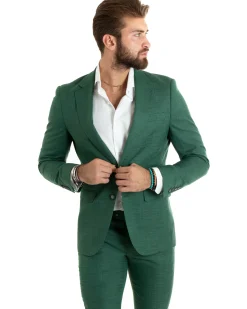 Abito uomo monopetto completo viscosa giacca pantaloni verde melangiato GIOSAL-OU2427A