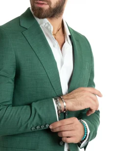 Abito uomo monopetto completo viscosa giacca pantaloni verde melangiato GIOSAL-OU2427A