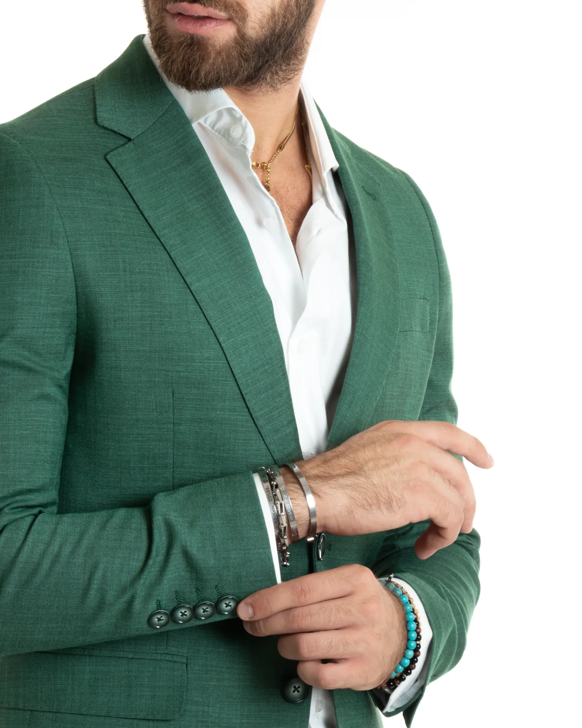 Abito uomo monopetto completo viscosa giacca pantaloni verde melangiato GIOSAL-OU2427A