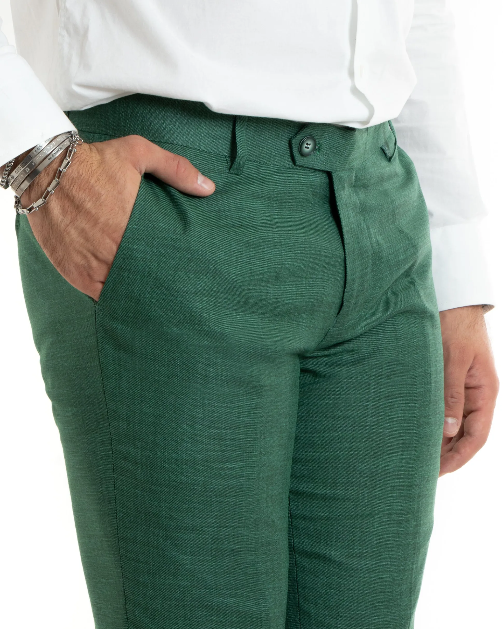 Abito uomo monopetto completo viscosa giacca pantaloni verde melangiato GIOSAL-OU2427A