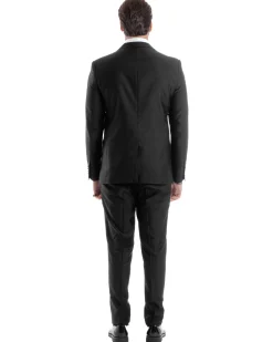 Abito Uomo Monopetto Damascato Vestito 3 Pezzi Completo Panciotto Sposo Plastron Nero AE1130A