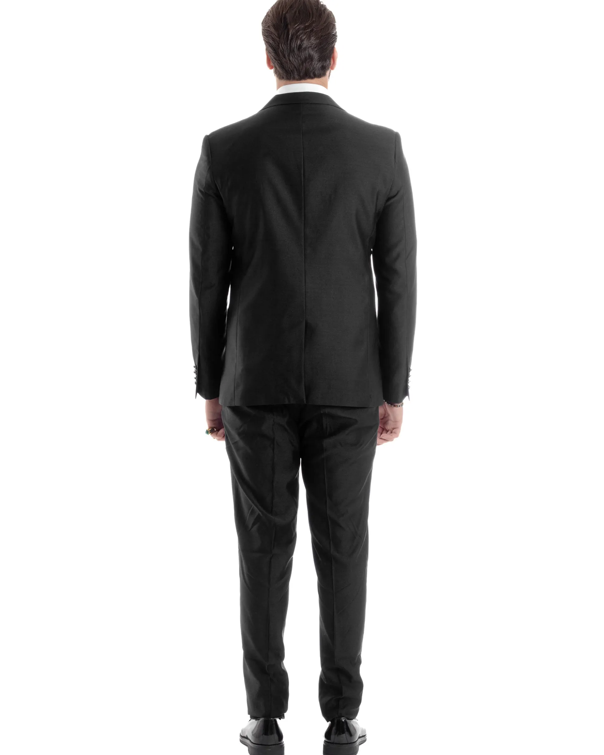 Abito Uomo Monopetto Damascato Vestito 3 Pezzi Completo Panciotto Sposo Plastron Nero AE1130A