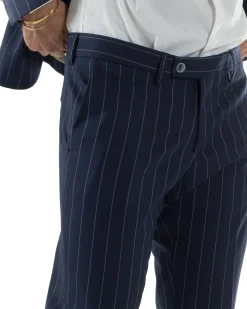 Abito Uomo Monopetto Gessato Sartoriale Rigato Blu Over-D OC1F2W5A03