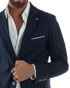 Abito Uomo Monopetto Gessato Sartoriale Rigato Blu Over-D OC1F2W5A03