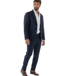 Abito Uomo Monopetto Gessato Sartoriale Rigato Blu Over-D OC1F2W5A03