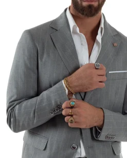 Abito Uomo Monopetto Gessato Sartoriale Rigato Grigio Over-D OC1F2W5A03