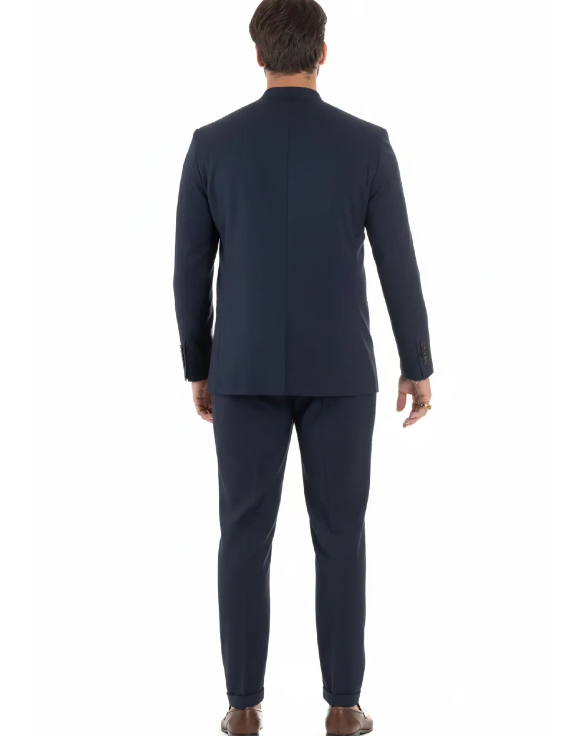 Abito uomo monopetto giacca coreana pantaloni abbottonatura allungata blu GIOSAL-AE1219A