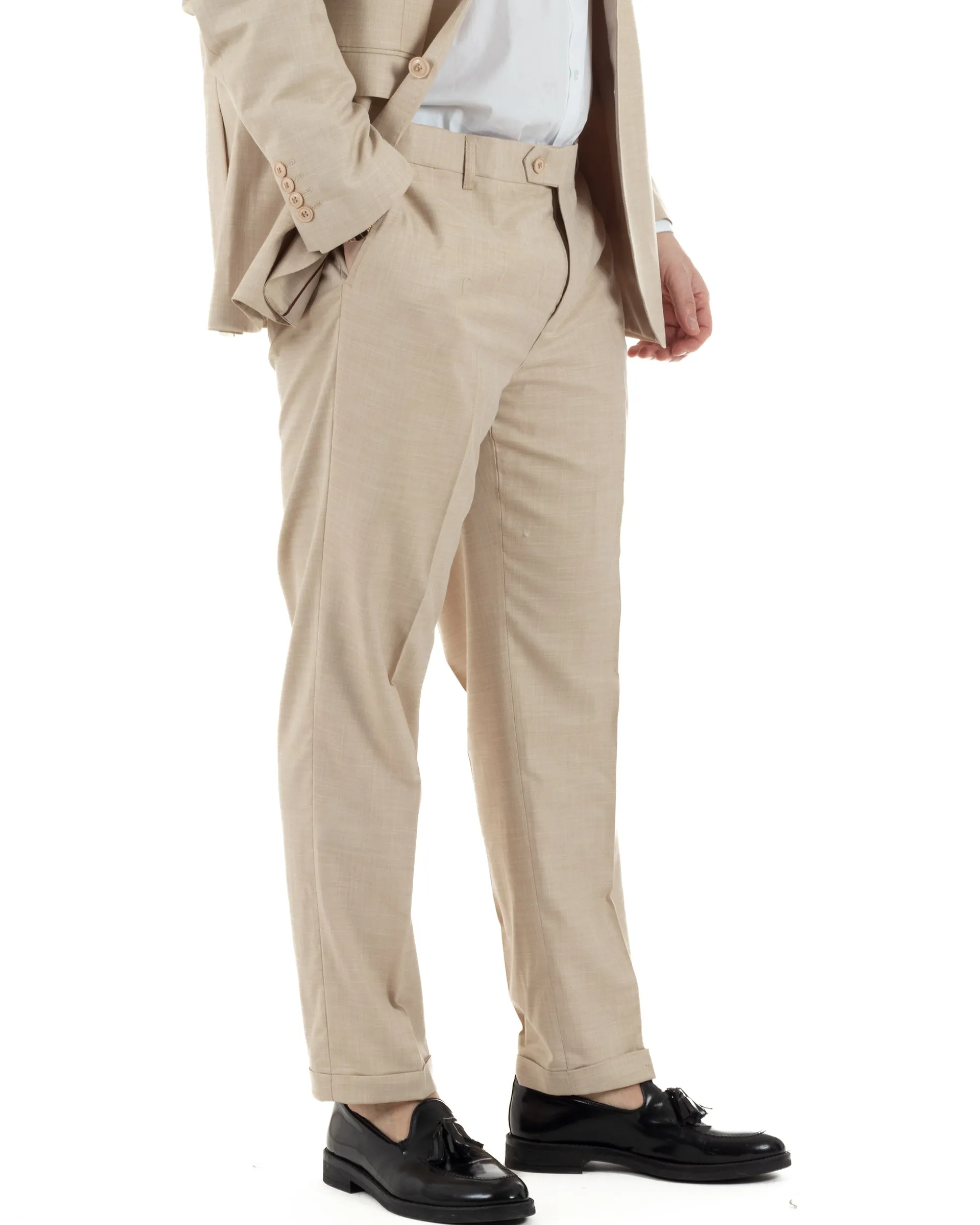 Abito Uomo Monopetto Vestito Viscosa Completo Taglie Comode Beige Melangiato TCAE1006A