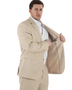 Abito Uomo Monopetto Vestito Viscosa Completo Taglie Comode Beige Melangiato TCAE1006A