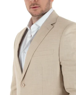 Abito Uomo Monopetto Vestito Viscosa Completo Taglie Comode Beige Melangiato TCAE1006A