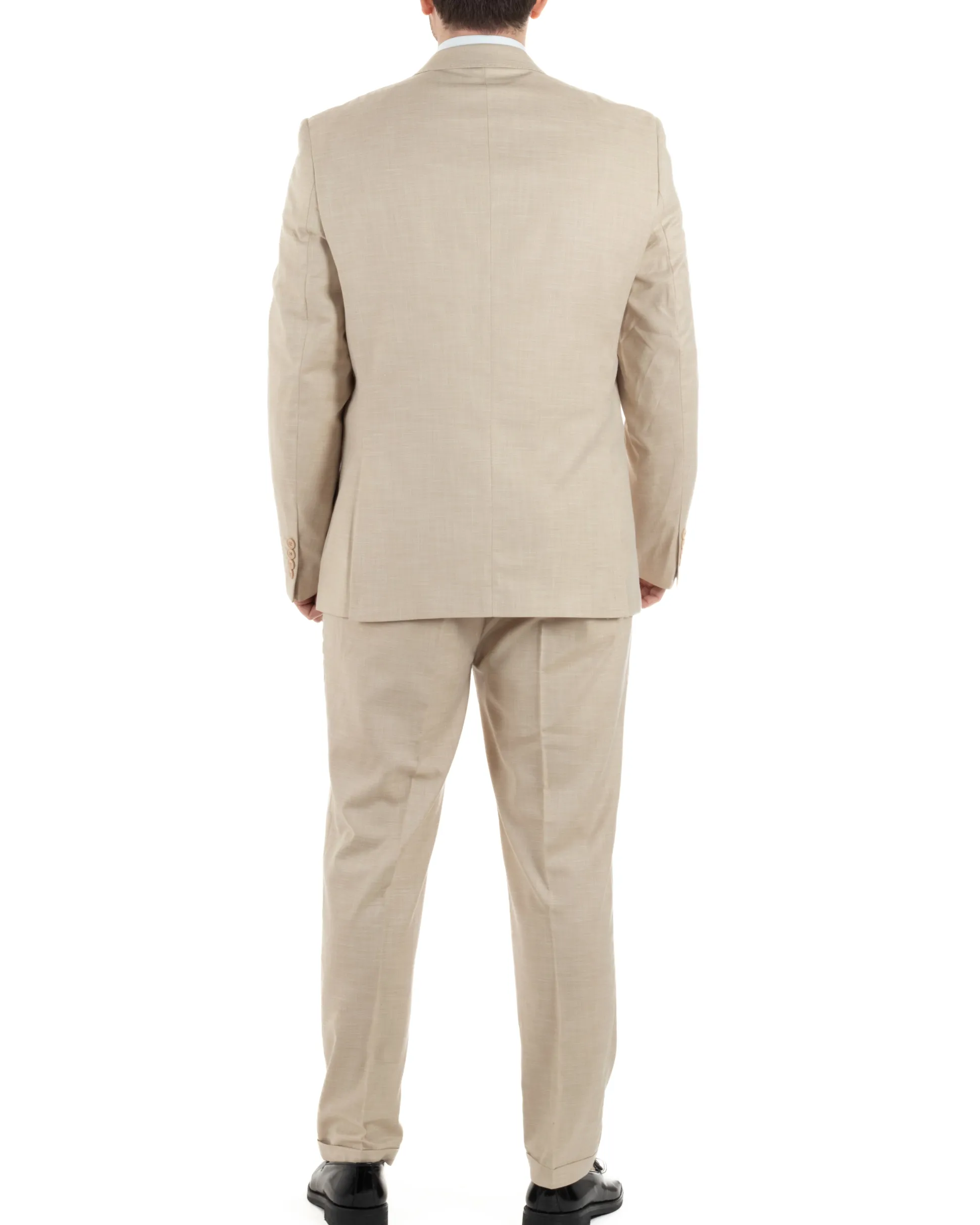 Abito Uomo Monopetto Vestito Viscosa Completo Taglie Comode Beige Melangiato TCAE1006A