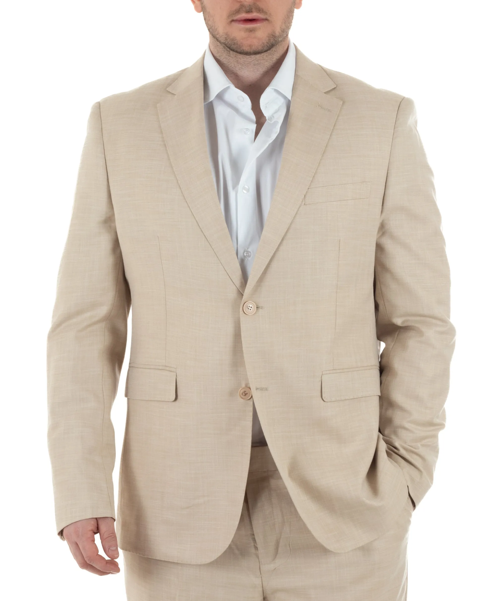 Abito Uomo Monopetto Vestito Viscosa Completo Taglie Comode Beige Melangiato TCAE1006A