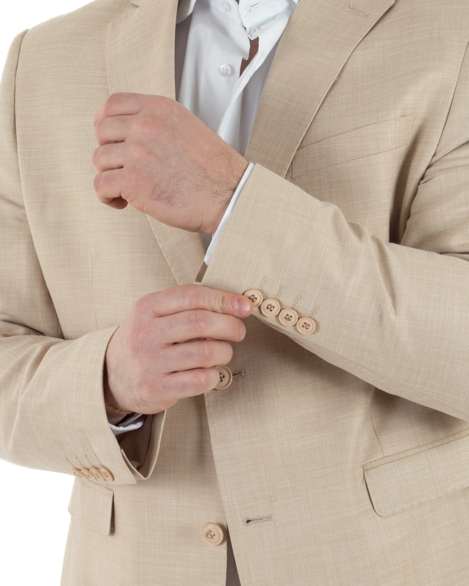 Abito Uomo Monopetto Vestito Viscosa Completo Taglie Comode Beige Melangiato TCAE1006A