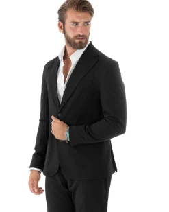 Abito Uomo Monopetto Vestito Viscosa Completo Giacca Pantaloni Elegante Casual Tinta Unita Nero GIOSAL-AE1079A