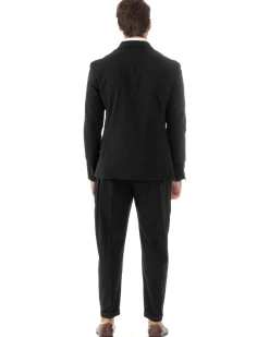 Abito Uomo Monopetto Vestito Viscosa Completo Giacca Pantaloni Elegante Casual Tinta Unita Nero GIOSAL-AE1079A