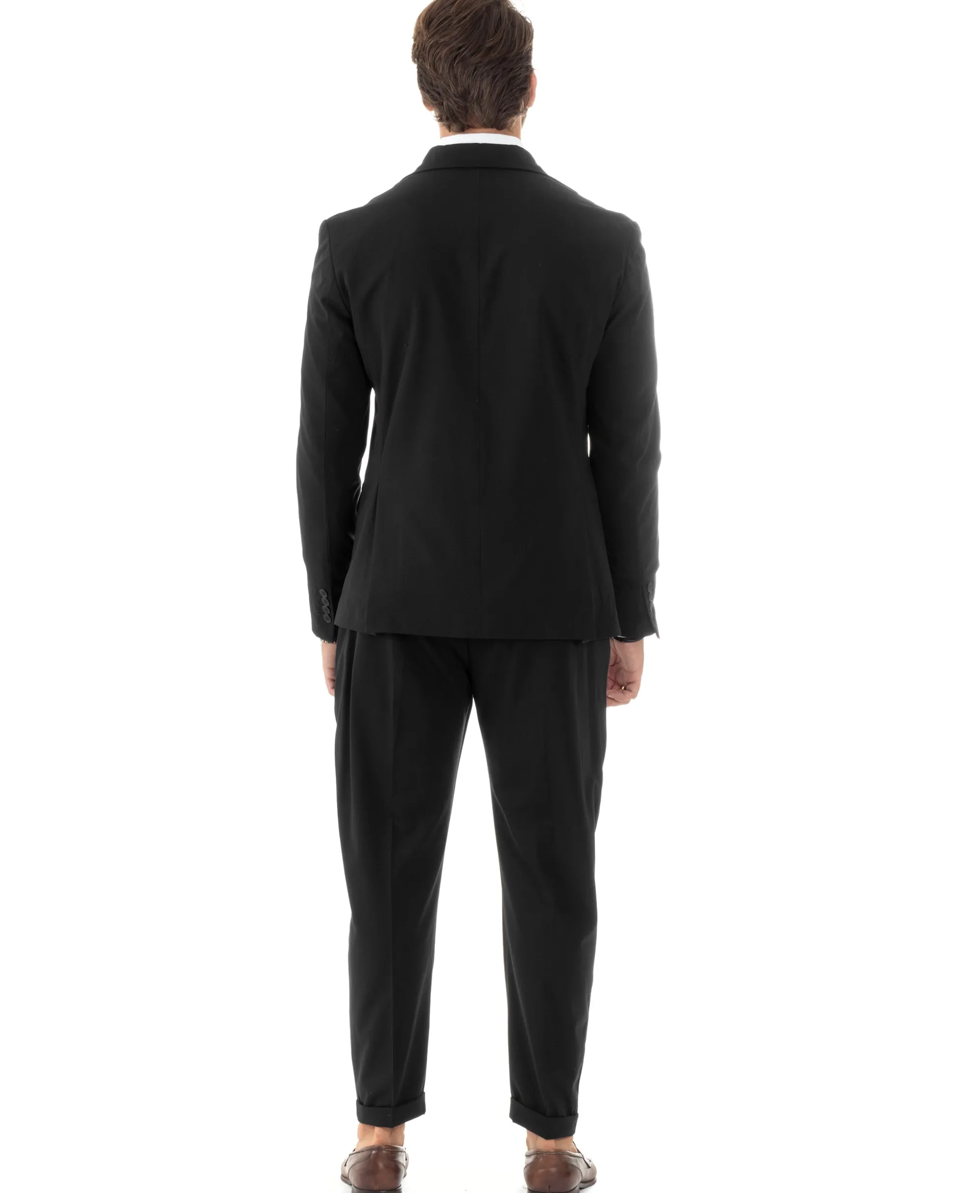 Abito Uomo Monopetto Vestito Viscosa Completo Giacca Pantaloni Elegante Casual Tinta Unita Nero GIOSAL-AE1079A