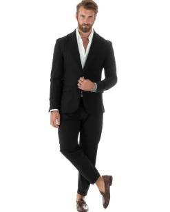 Abito Uomo Monopetto Vestito Viscosa Completo Giacca Pantaloni Elegante Casual Tinta Unita Nero GIOSAL-AE1079A