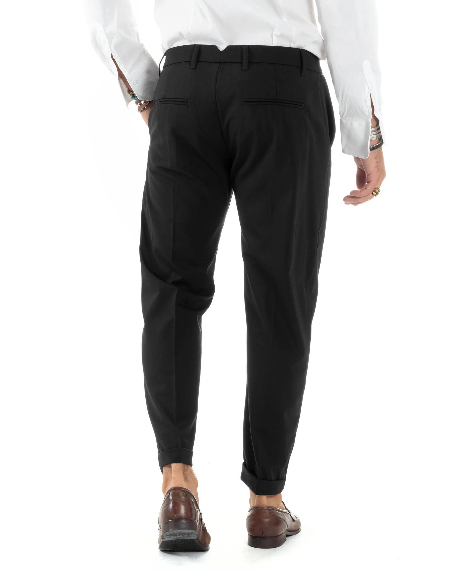 Abito Uomo Monopetto Vestito Viscosa Completo Giacca Pantaloni Elegante Casual Tinta Unita Nero GIOSAL-AE1079A
