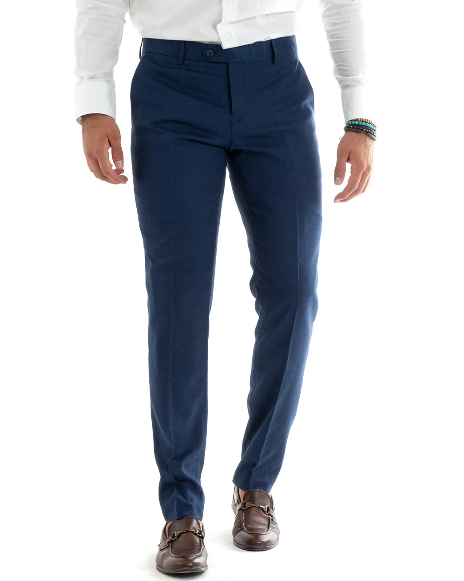 Abito uomo monopetto vestito viscosa completo giacca pantaloni blu melangiato GIOSAL-OU2401A