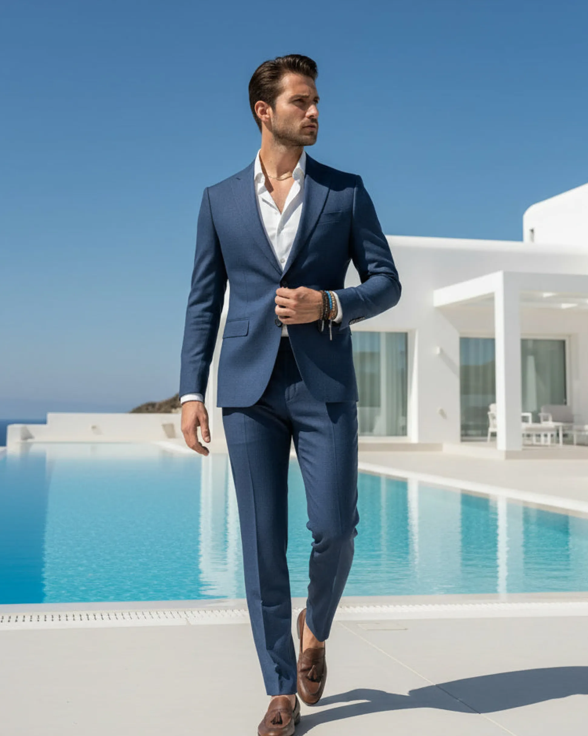 Abito uomo monopetto vestito viscosa completo giacca pantaloni blu melangiato GIOSAL-OU2401A