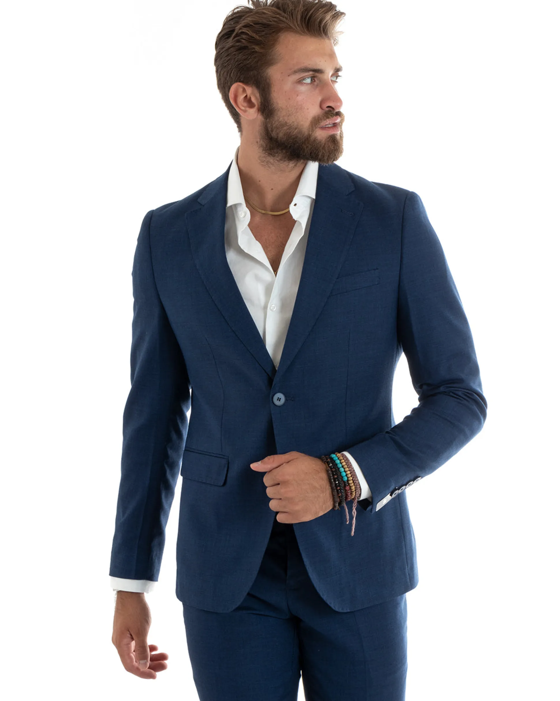Abito uomo monopetto vestito viscosa completo giacca pantaloni blu melangiato GIOSAL-OU2401A