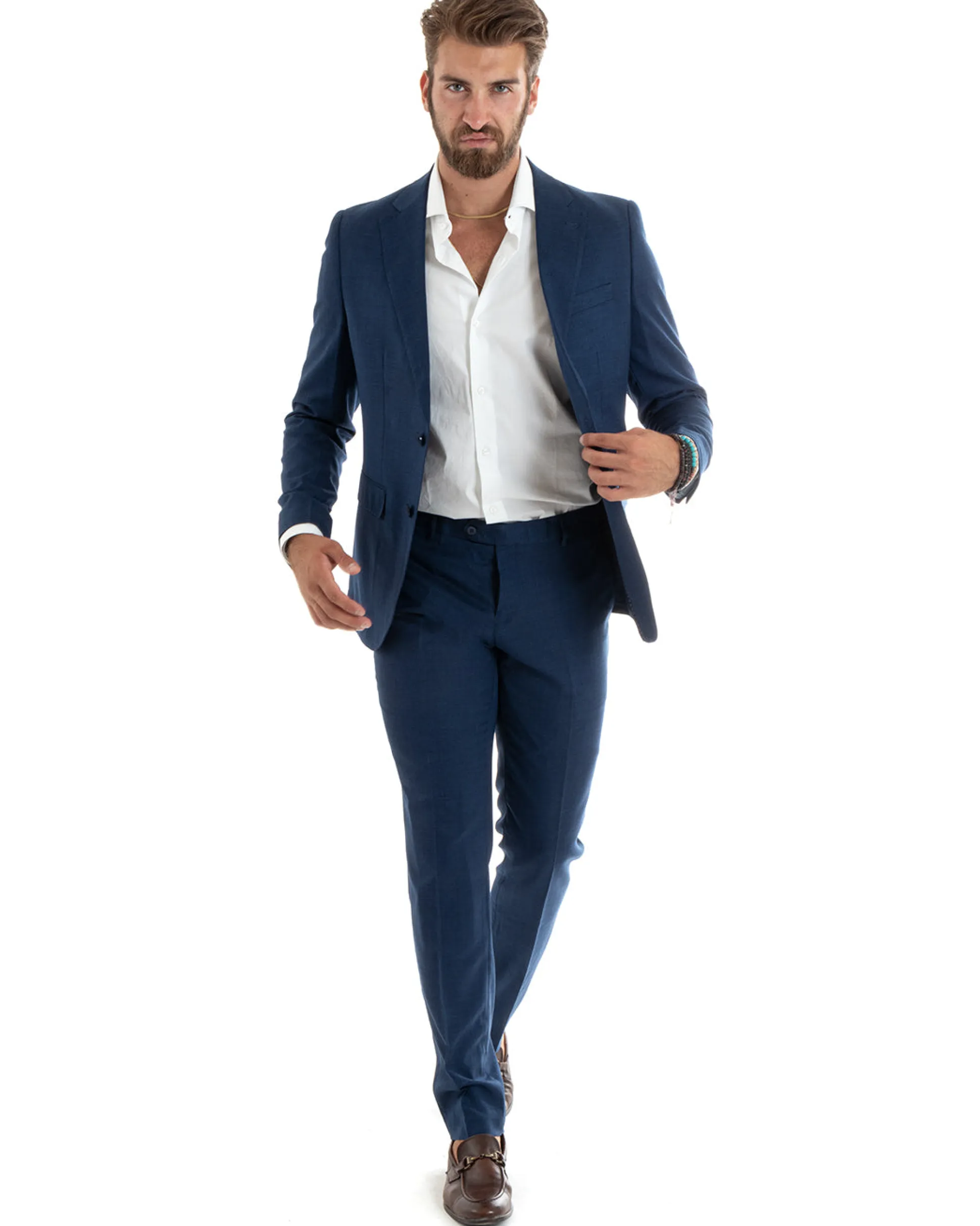 Abito uomo monopetto vestito viscosa completo giacca pantaloni blu melangiato GIOSAL-OU2401A