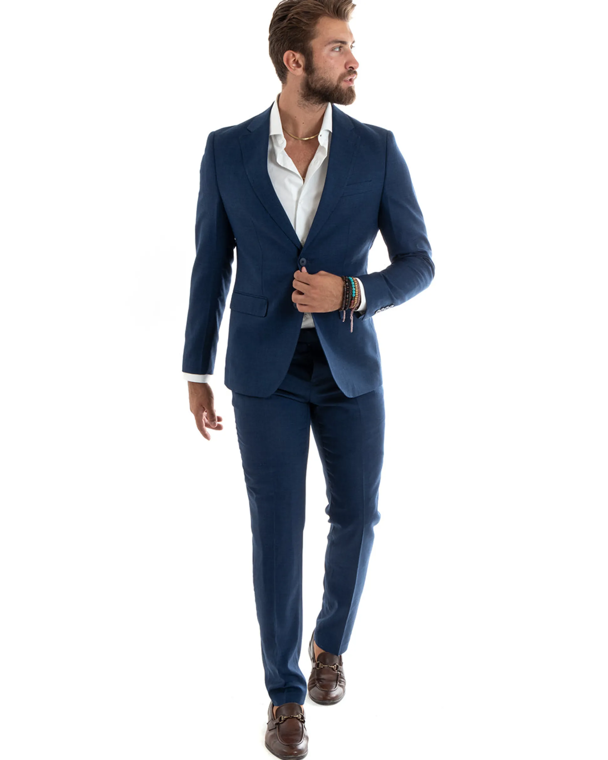Abito uomo monopetto vestito viscosa completo giacca pantaloni blu melangiato GIOSAL-OU2401A