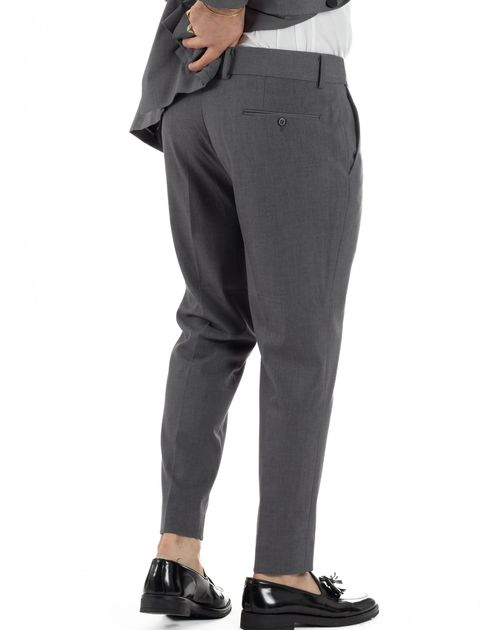 Abito uomo monopetto vestito completo smoking rever sciallato raso grigio scuro GIOSAL-AE1212A