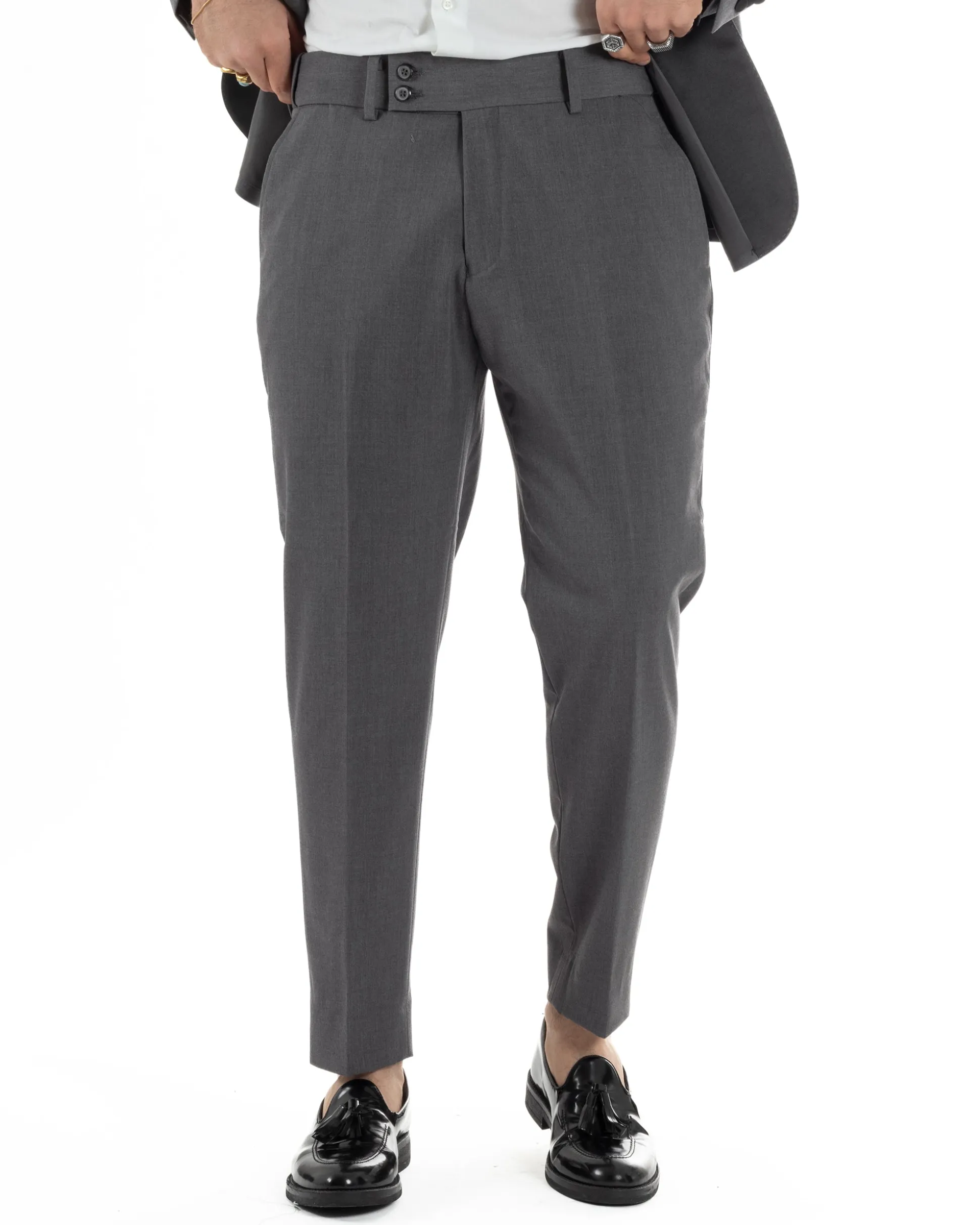 Abito uomo monopetto vestito completo smoking rever sciallato raso grigio scuro GIOSAL-AE1212A