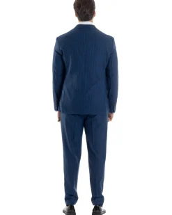 Abito Uomo Monopetto Vestito Gessato Giacca Con Pochette Pantaloni Completo Elegante Blu GIOSAL-AE1108A