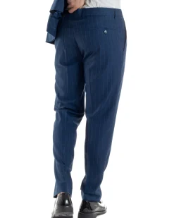 Abito Uomo Monopetto Vestito Gessato Giacca Con Pochette Pantaloni Completo Elegante Blu GIOSAL-AE1108A