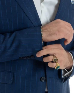 Abito Uomo Monopetto Vestito Gessato Giacca Con Pochette Pantaloni Completo Elegante Blu GIOSAL-AE1108A