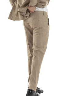 Abito Uomo Monopetto Vestito Gessato Giacca Con Pochette Pantaloni Completo Elegante Beige GIOSAL-AE1109A
