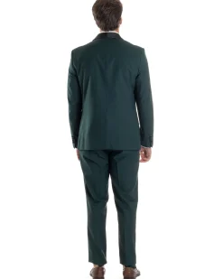 Abito Uomo Monopetto Vestito Completo Giacca Rever Sciallato In Raso Pantaloni Verde AE1153A