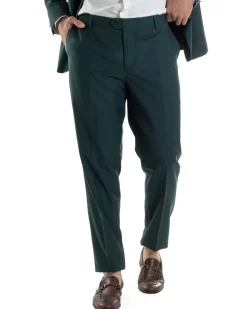 Abito Uomo Monopetto Vestito Completo Giacca Rever Sciallato In Raso Pantaloni Verde AE1153A