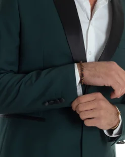 Abito Uomo Monopetto Vestito Completo Giacca Rever Sciallato In Raso Pantaloni Verde AE1153A
