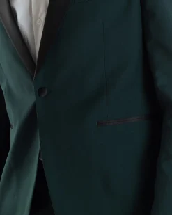 Abito Uomo Monopetto Vestito Completo Giacca Rever Sciallato In Raso Pantaloni Verde AE1153A