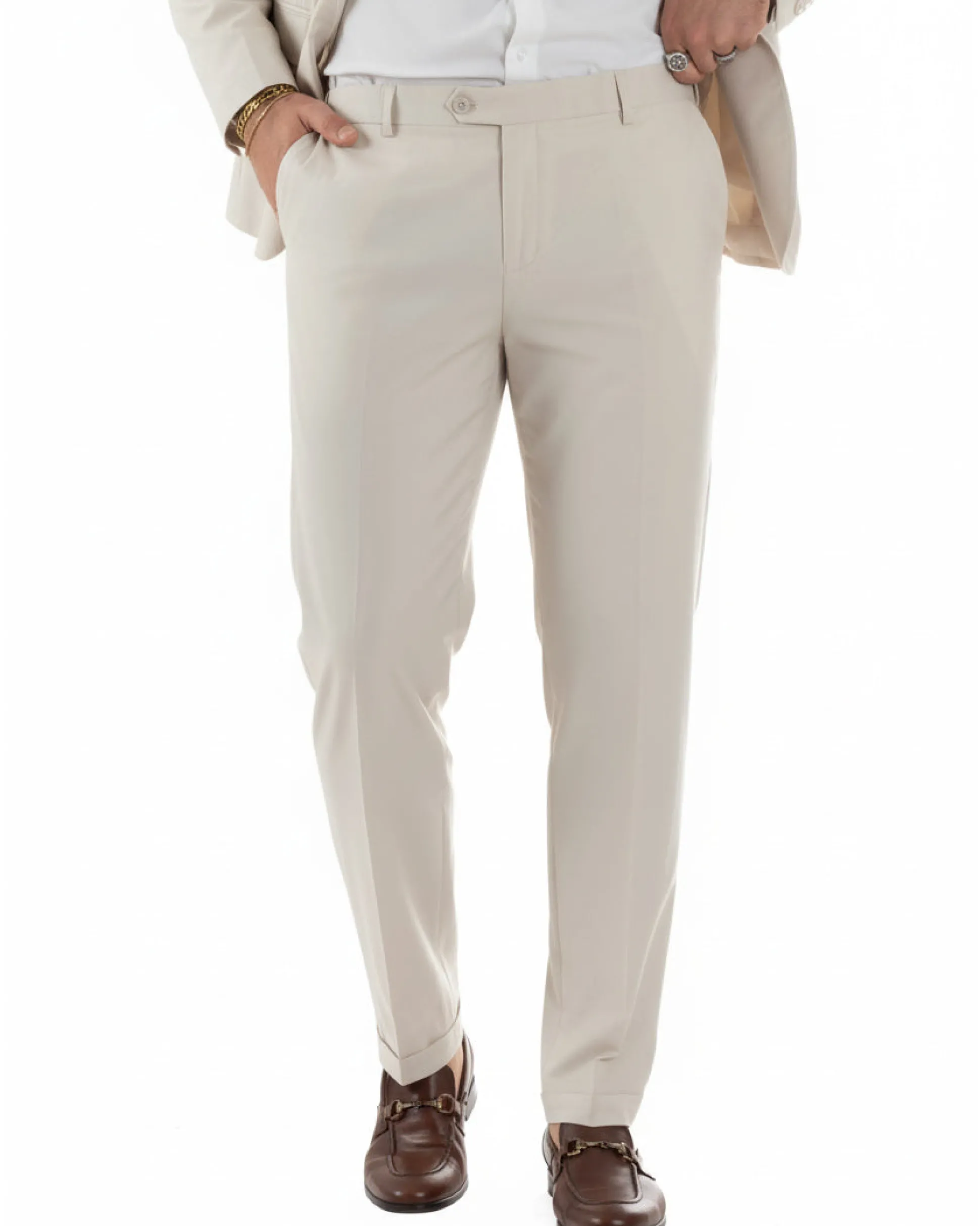Abito uomo monopetto vestito viscosa completo giacca pantaloni panna GIOSAL-AE1206A